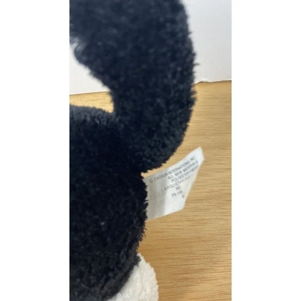 Chosun Vintage Black & White Big Head Plush Cat with Plaid Bow Rare HTF 9.5 in